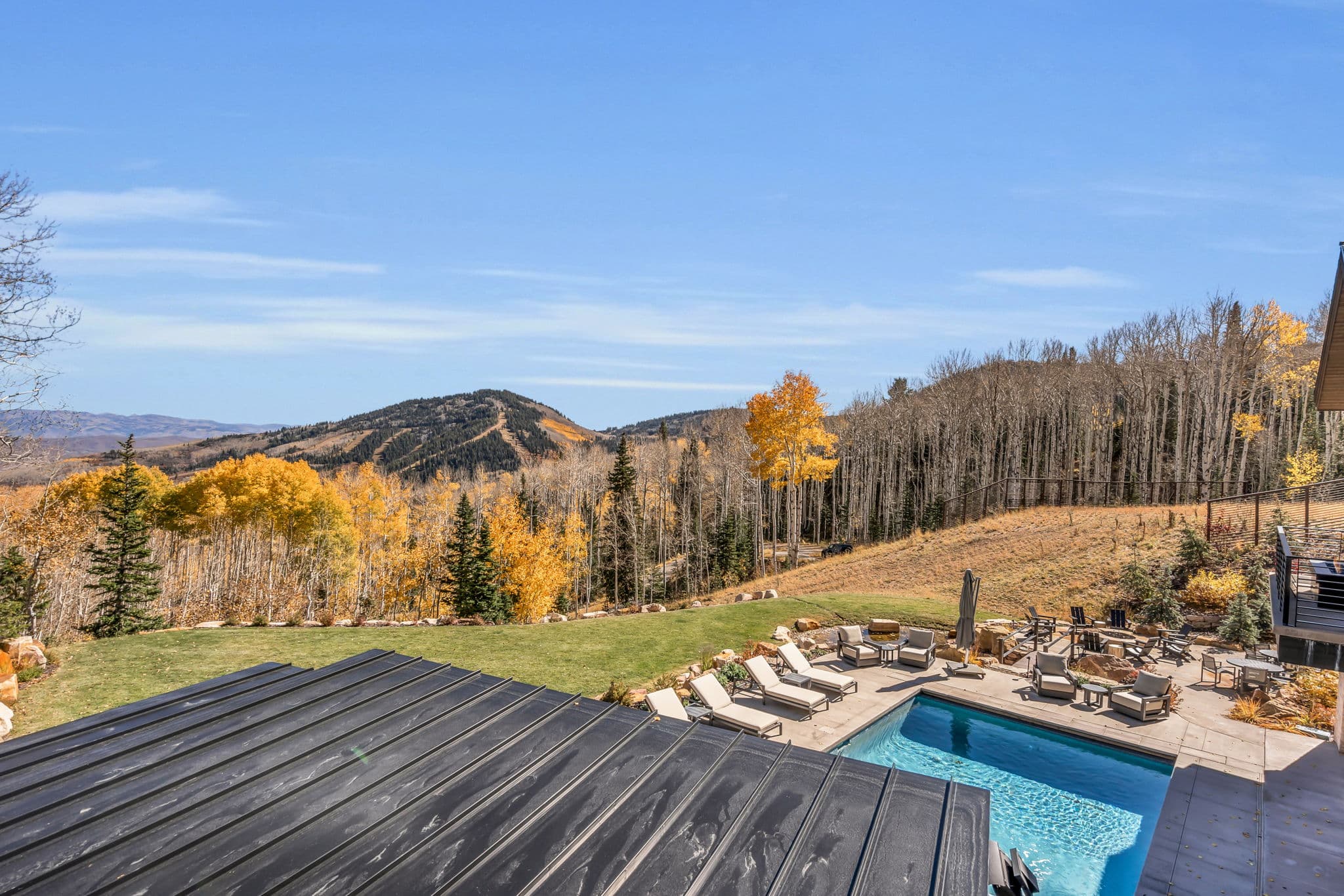 View of the Pool Area and Mountains from our Luxury Park City Vacation Rental