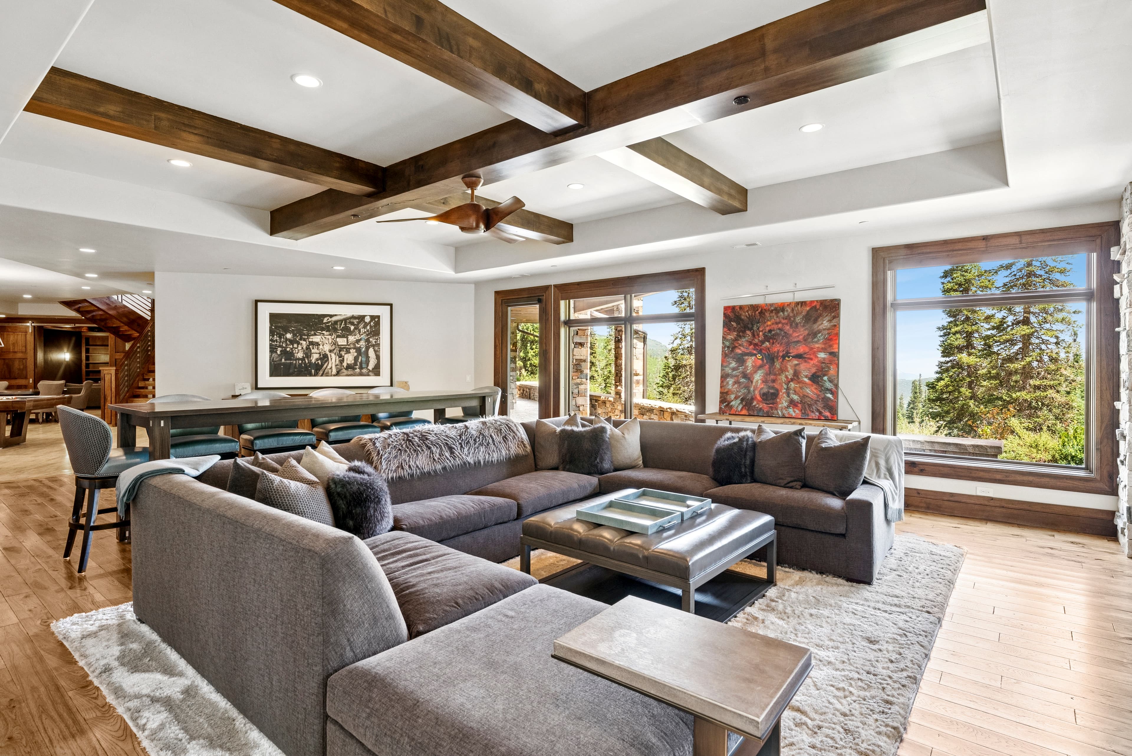 comfortable seating area in lower living room